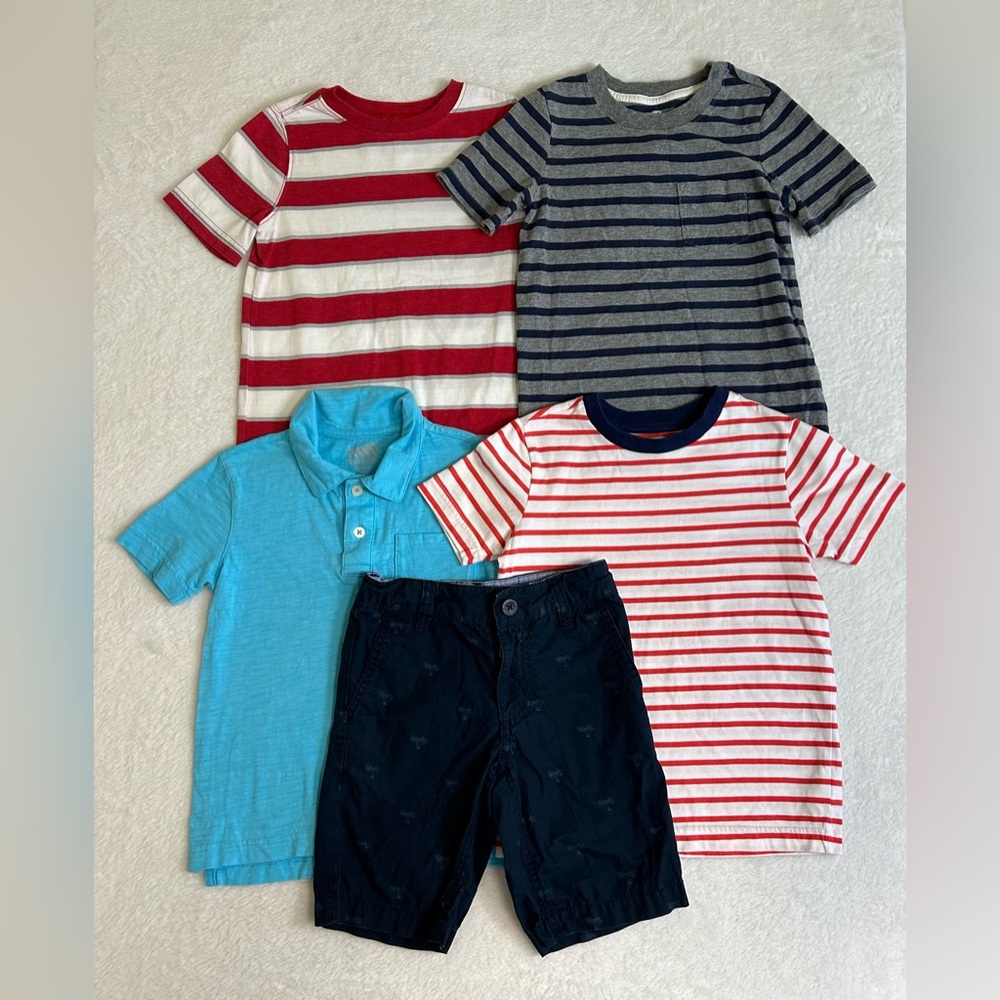 Kids Boys T-Shirt Size 5 Multicolor Striped Short Sleeve Pullover Bundle